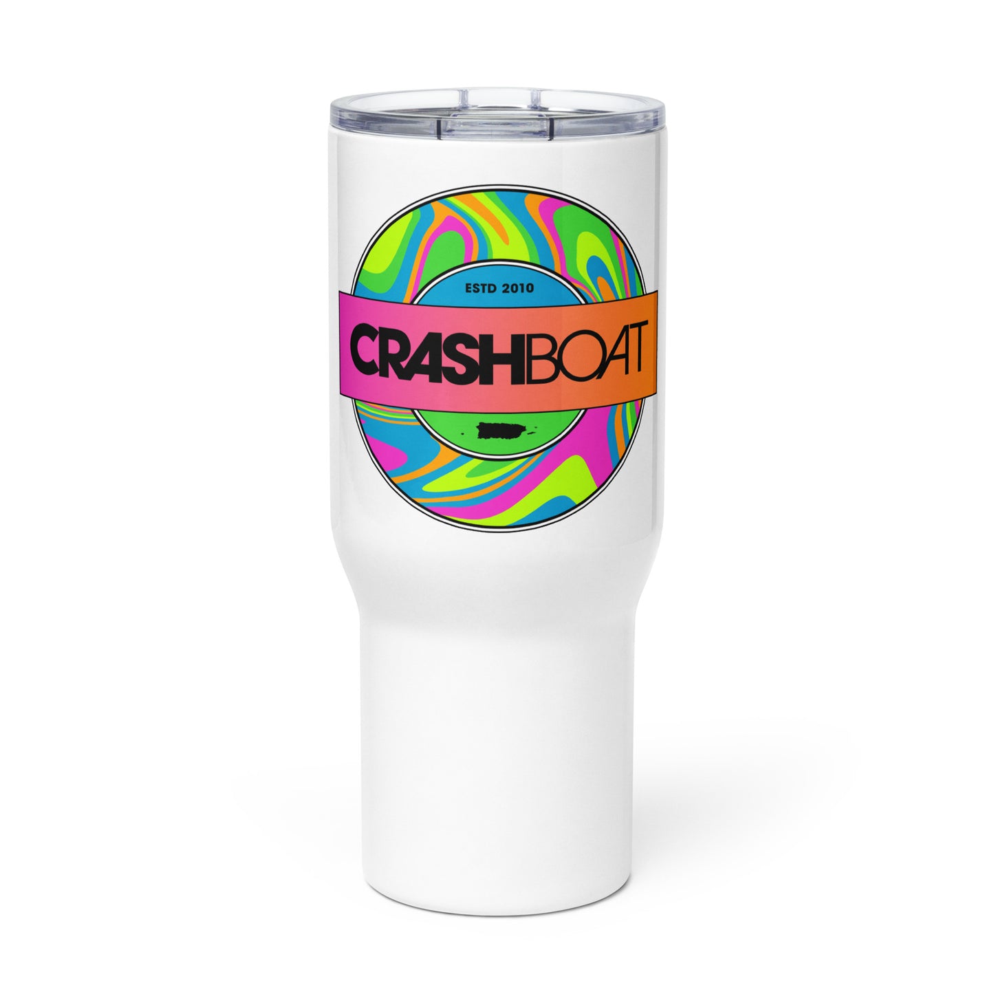 80s Circle Badge Travel Mug with a Handle
