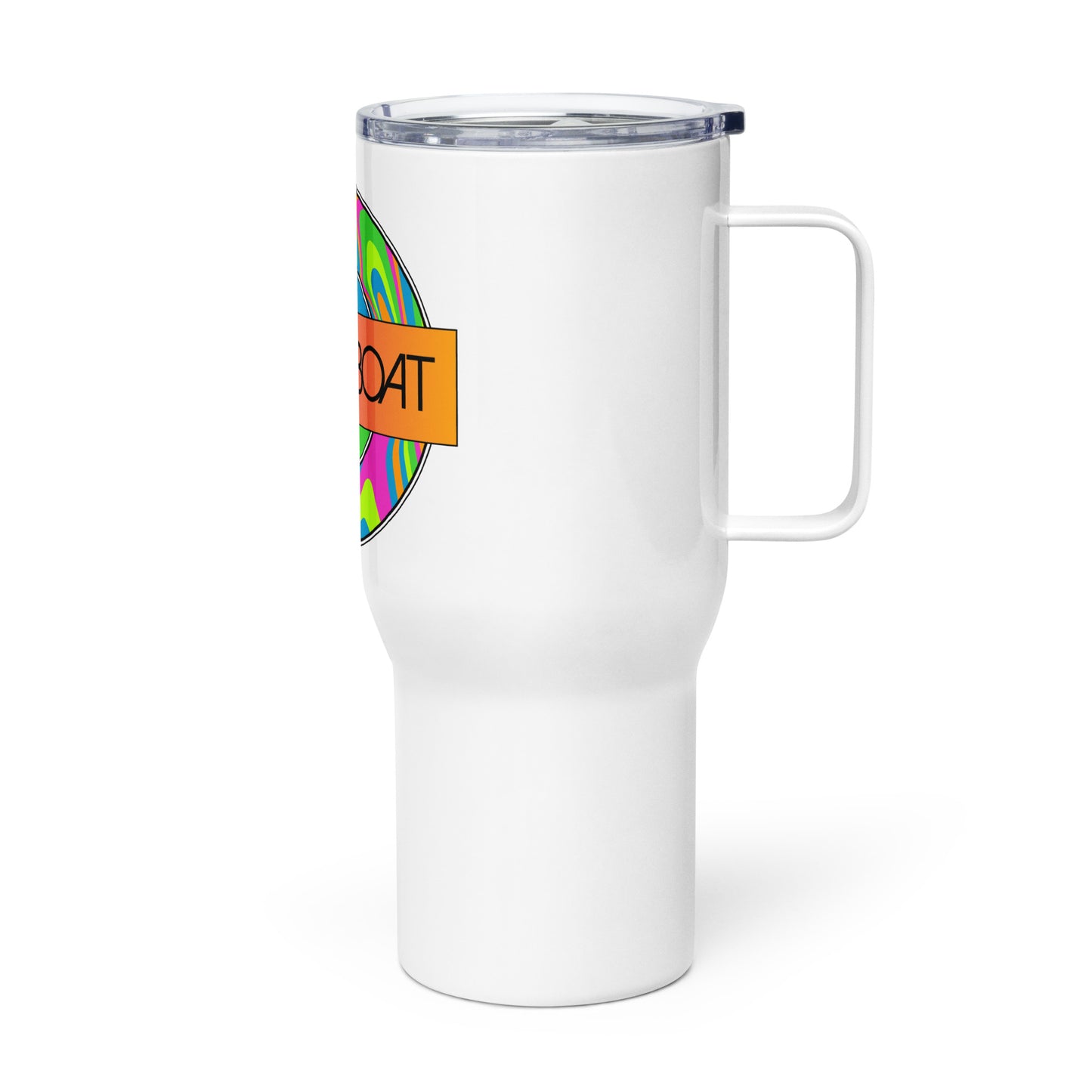 80s Circle Badge Travel Mug with a Handle