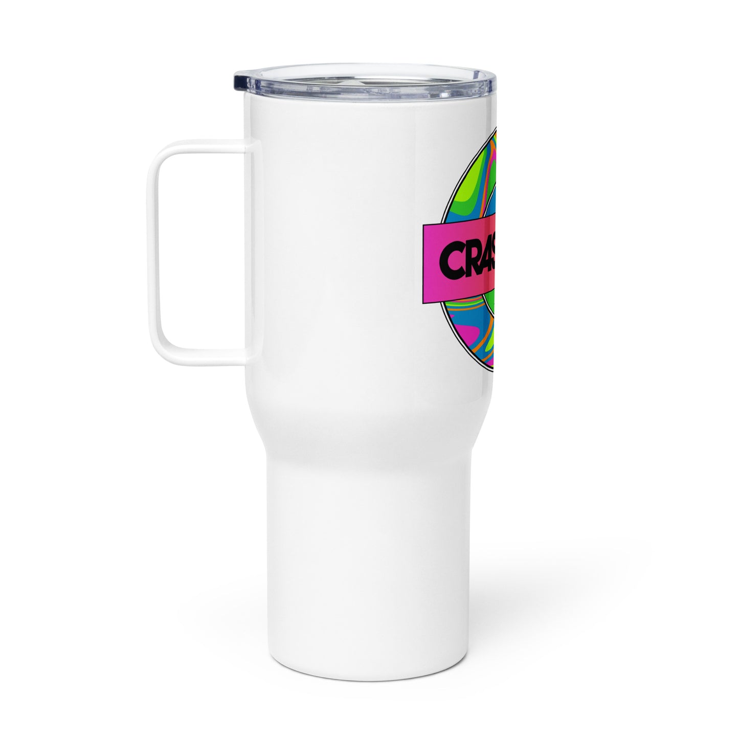 80s Circle Badge Travel Mug with a Handle